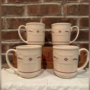 Longaberger pottery set of 4 woven traditions red coffee mugs 12 oz